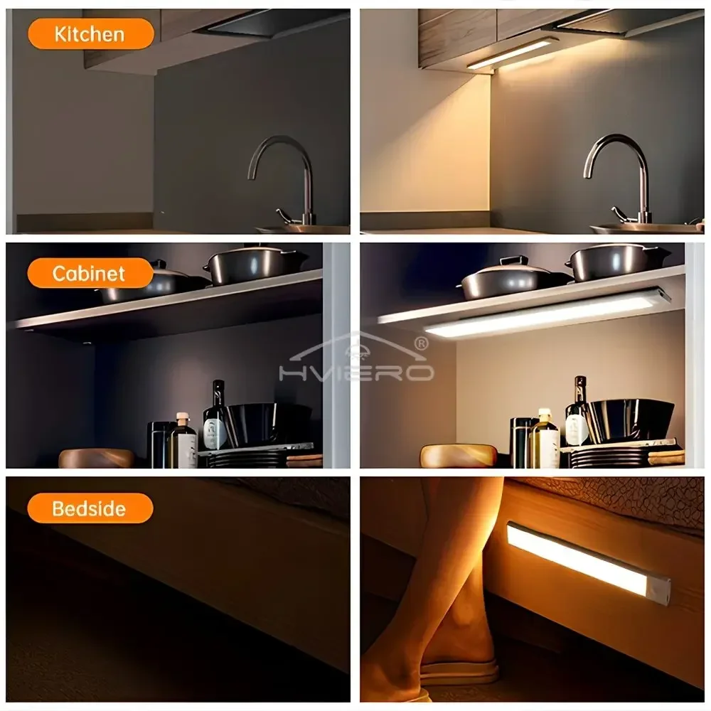 โคมไฟบ้าน Motion Sensor ไร้สาย USB Night Light 3 สีภายใต้ตู้หอพักตู้เสื้อผ้าตู้เสื้อผ้าตู้เสื้อผ้าในร่ม