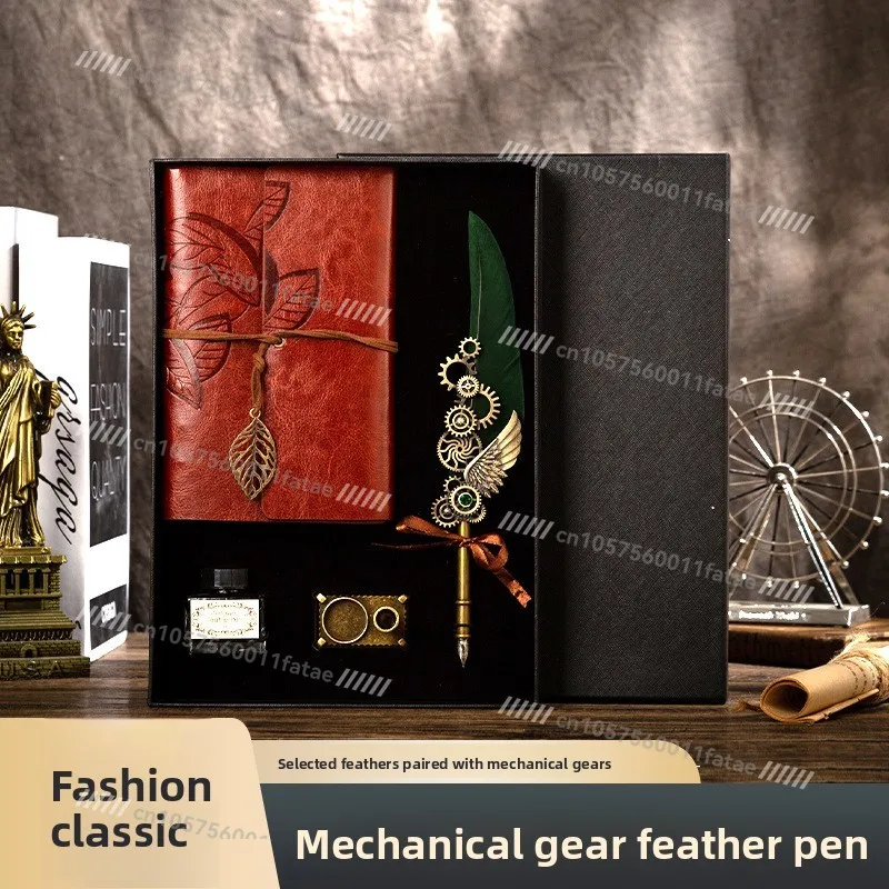 Vintage Gear Dipped Quill, Punk Style Notebook Base Set, Multi-color