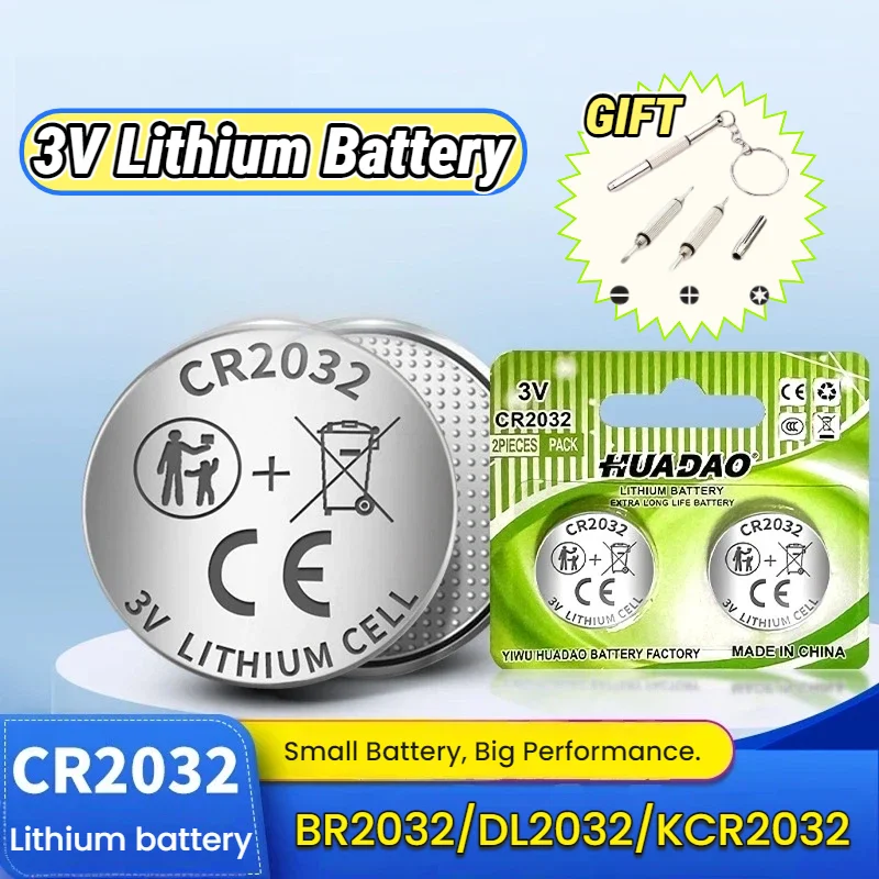 

CR2032 Battery DL2032 BR2032 ECR2032 3V Lithium Button Coin Cell for Car Key Remote Watch, Door Sensor Medical Device IoT Device