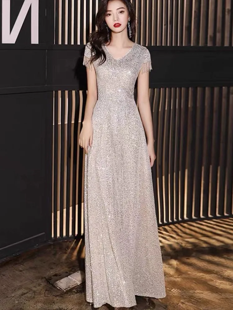 

Длинное вечернее платье Ele, женское облегающее платье с пайетками, хоровое выступление, средняя талия, молния, простая строчка