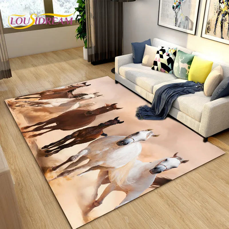 

3D Light Luxury Modern Horse Area Rug Large,Carpet Rug for Living Room Bedroom Sofa,Kitchen Bathroom Doormat Non-slip Floor Mat