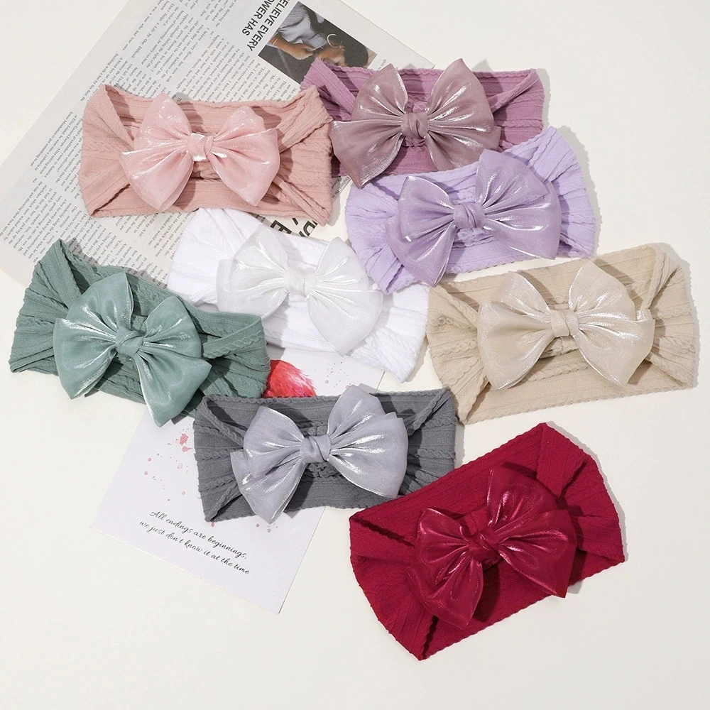

8pcs/set Chiffon Bow Headband Children Hairbow Turban Baby Girls Cute Wide Nylon Headwraps Kids Spring Summer Headbands Knot Bow