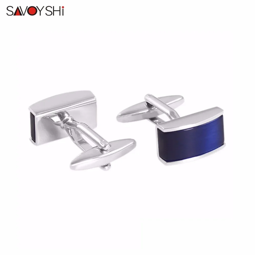 SAVOYSHI Luxury Square Blue Cat\'s Eye Stone Cufflinks for Mens High Quality Shirt Cuff buttons Cuff links Wedding Gift Jewelry