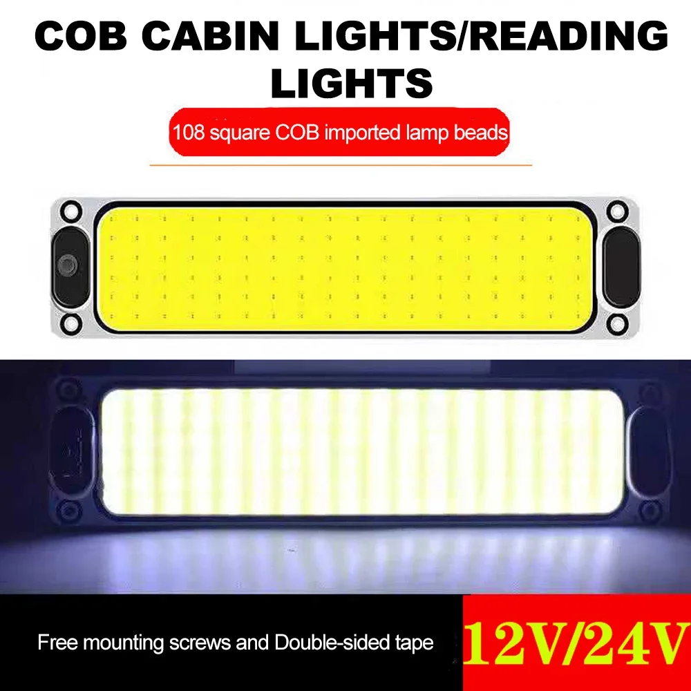 1x Witte Cob 108 SMD Led 12v 24v Paneel Dome Lamp Auto Interieur Leeslamp Plafondlamp Binnenverlichting Bedrade Lamp
