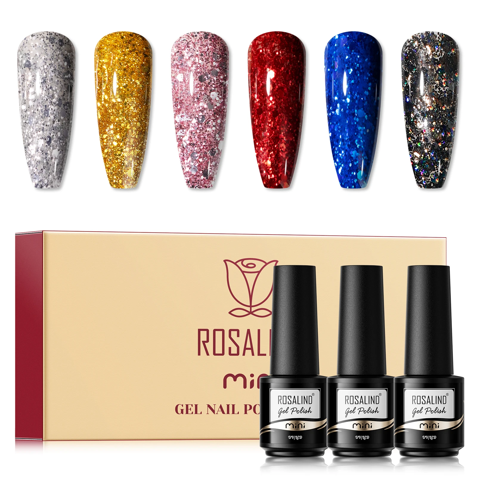 

ROSALIND Bright Flash Gel Nail Polish Kit 4/6PCS Set UV Nail Art Semi Permanent Hybrid Varnishes Soak Off Base Top Coat Nail Art