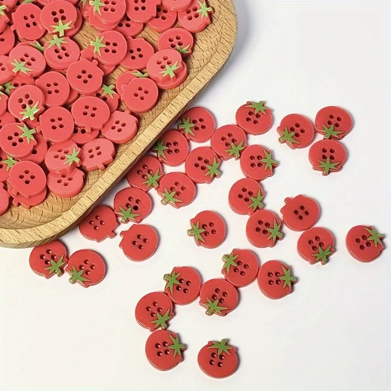 10 Stück Niedliche Knöpfe im Tomaten-Design mit 4 Löchern, Rote Kunstharz-Bastelknöpfe für DIY-Bekleidungsdekorationen, Näh- und Bastelbedarf, Zubehör