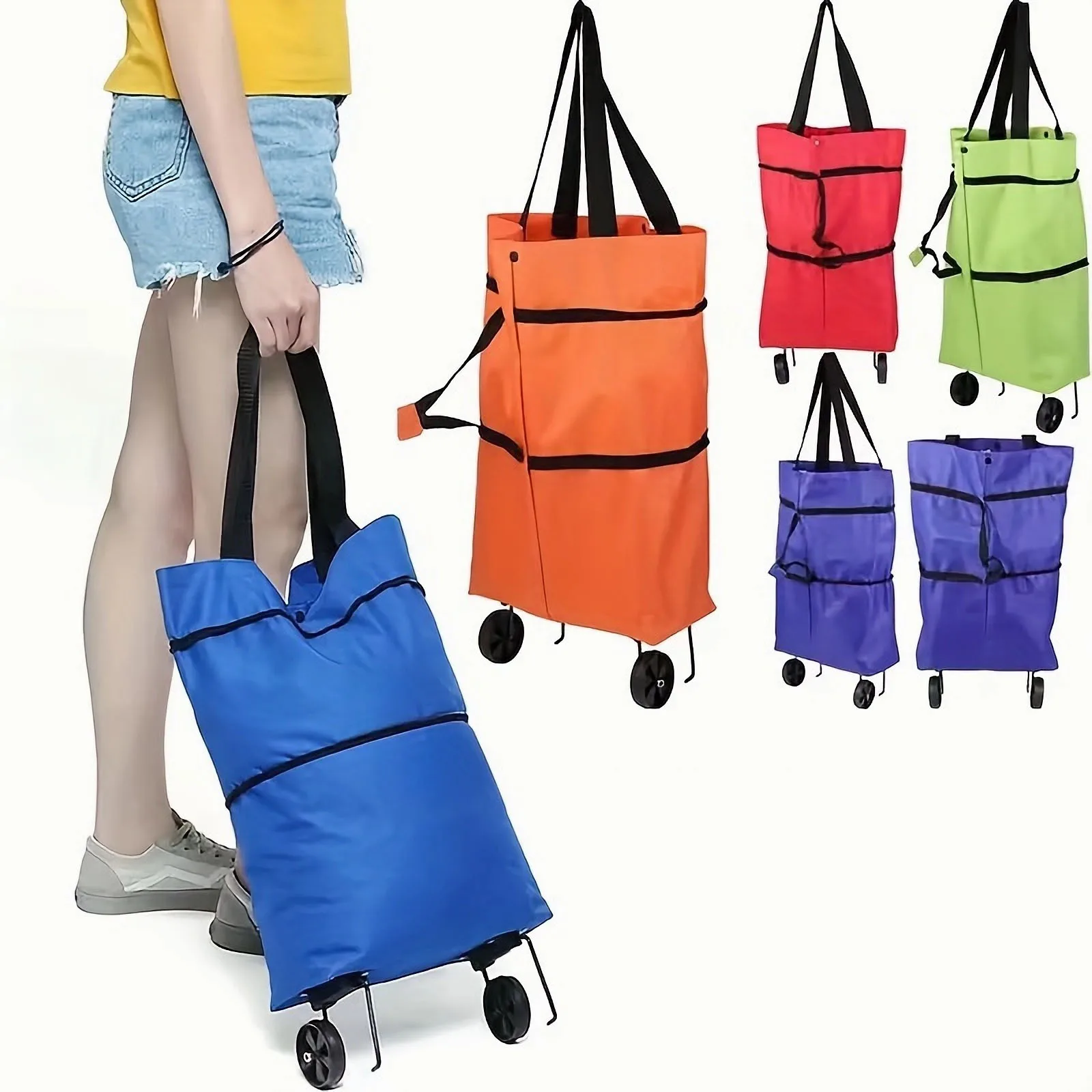 Bolso plegable de 1 pieza, carrito pequeño, bolsa de compras grande para supermercado, bolsa portátil para carrito de comestibles dibujado a mano