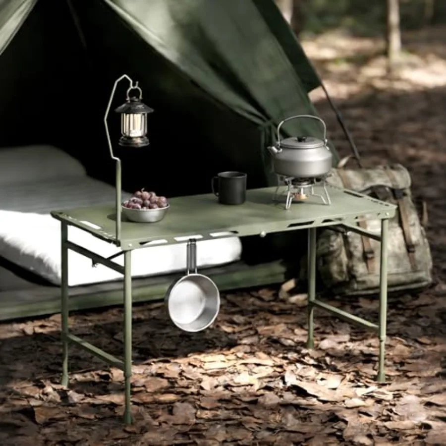

3.4 Feet Folding Camping Table - 12 lb Lightweight Portable Picnic Table with Adjustable Height and Carry Handle - Large Foldin