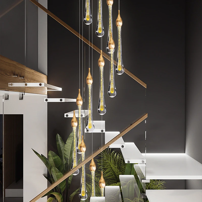 Staircase chandelier for villa living room light luxury crystal for large apartmentloftRotating long decoration  duplex building