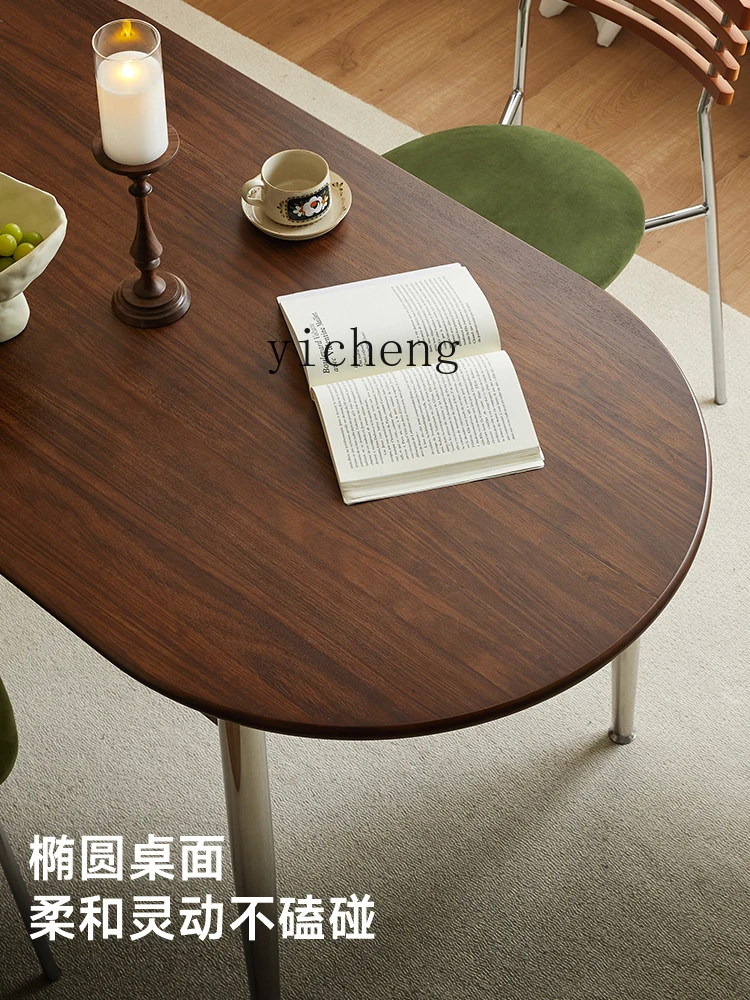 

XL light sandalwood retro solid wood dining table and chairs rock slab table living room home oval dining table