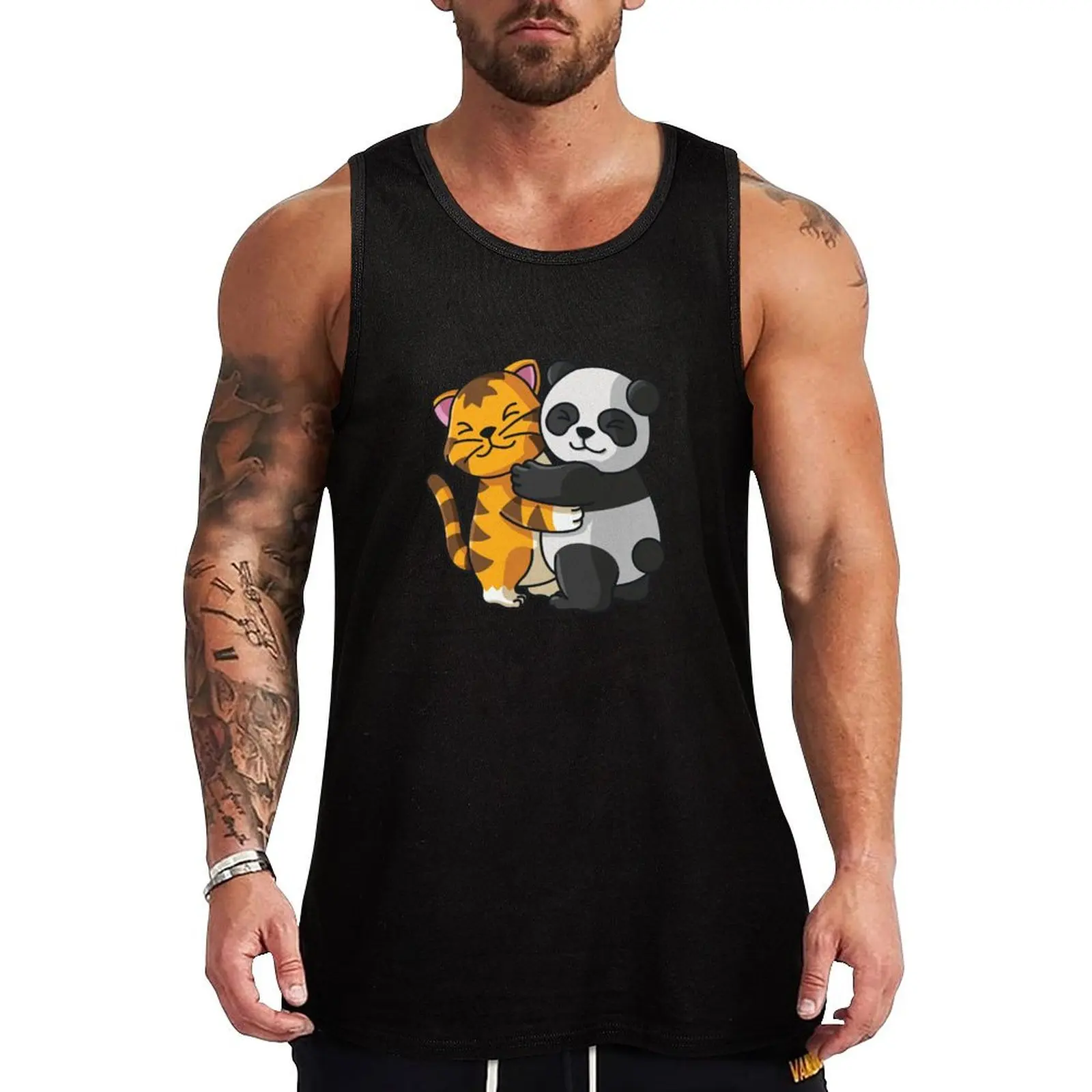 

Tiger and Panda Hug Cuddle Animals Tank Top Male clothes gym shirts gym wear men Body man