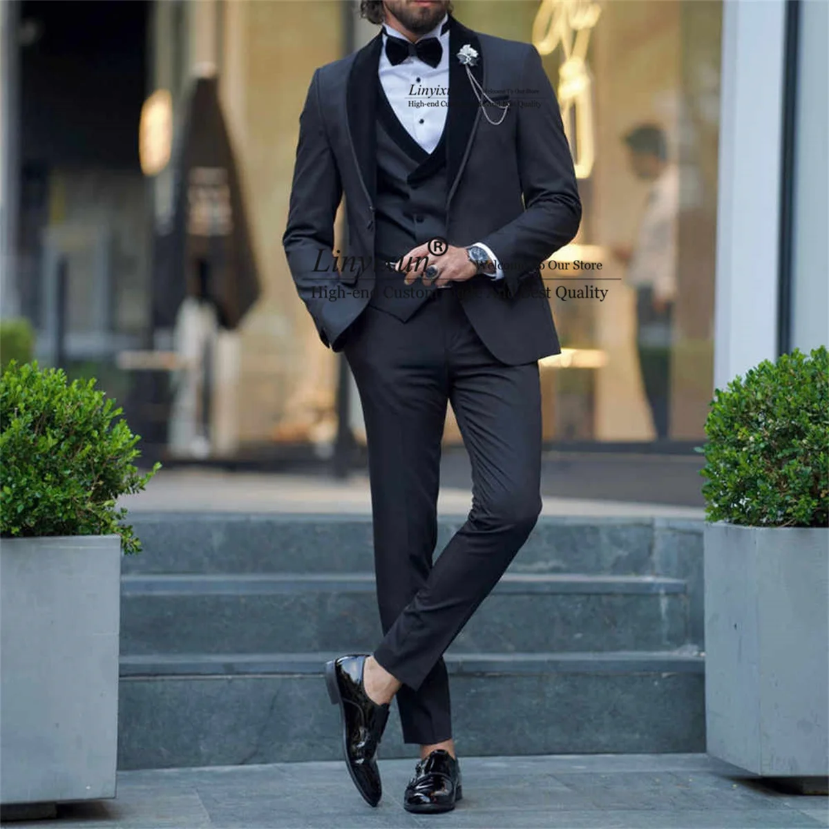 

Dark Gray Wedding Suits For Men Shawl Lapel Groom Tuxedos 3 Pieces Sets Business Male Blazer Pants Vest Outfit Costume Homme