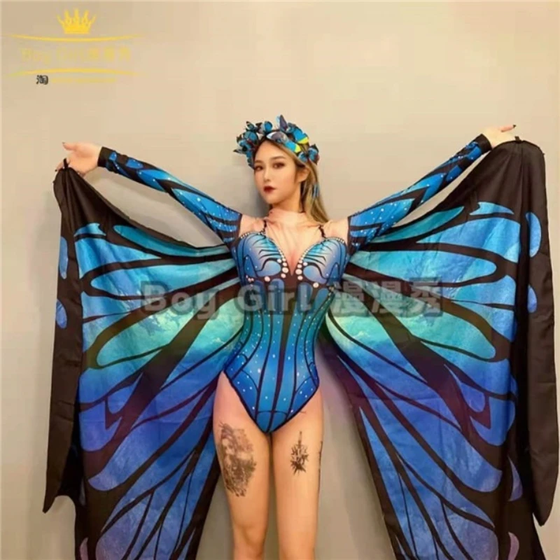 New Butterfly Jumpsuit For Women Adult Model Catwalk Show Costumes Nightclub Female Singer Gogo Dancer Pole Dance Bodysuit Set