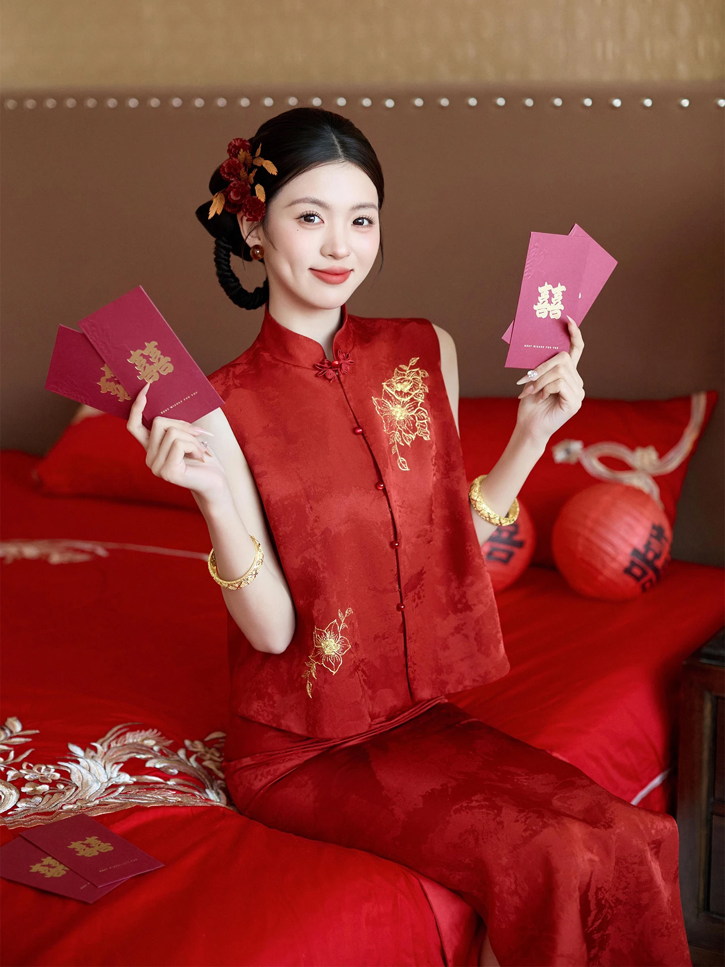 

New Chinese Style Wedding Dress Two-Piece Set for Women Bride Morning Robe Engagement Wedding Ceremony Lightweight Luxury