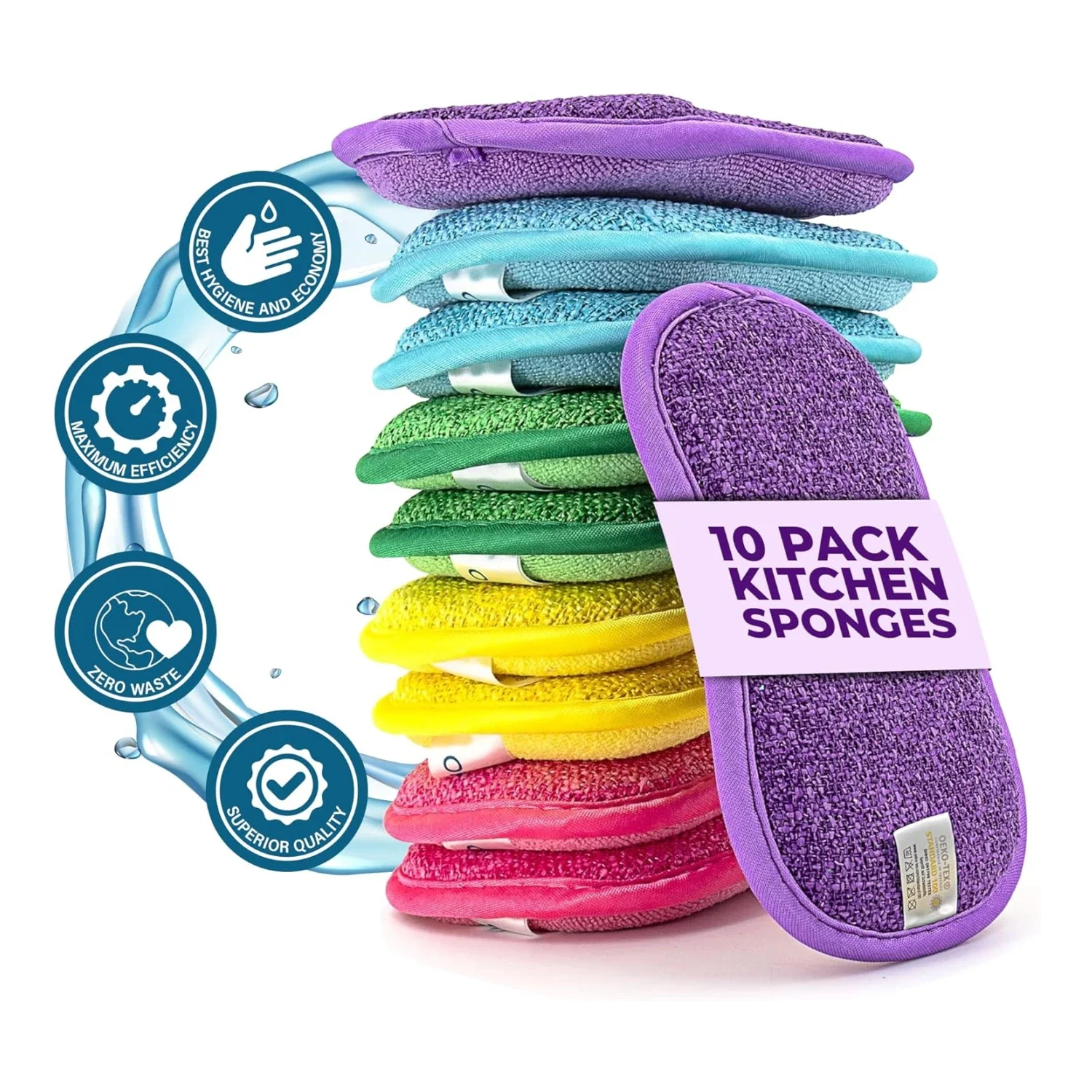 10PCS Kitchen Sponges - Dual Sided Scrub Sponge for Dishes, Pots, Pans Non-Scratching Washable and Reusable Sponges for Bathroom