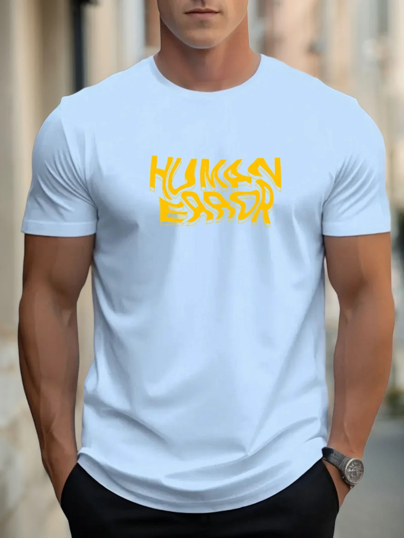 Pop T Shirts For Man HUMAN ERROR 100% Cotton Graphic Printing Summer Round Neck T-Shirt Casual Breathable Street Style Daily Top