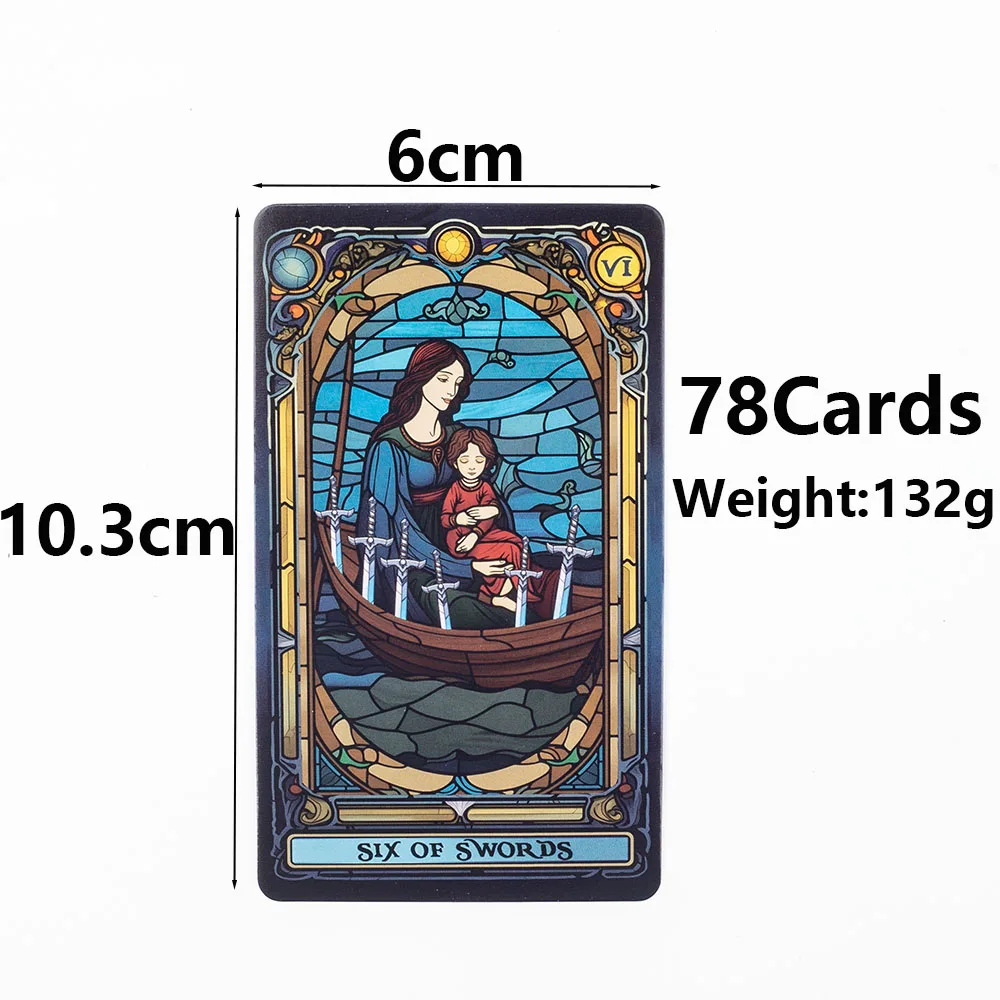 Buntglas-Tarot, ein 78-Karten-Deck, Freizeit, Unterhaltung, Spielkarte, Familientreffen, Wahrsagerei, Brett, Spiele, 10,3 x 6 cm – Detail 1