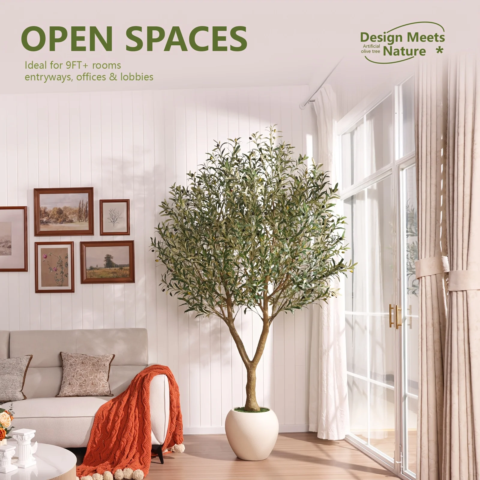 

[Faux Olive Tree Decor] Olive Trees Artificial Indoor 8ft, Tall Faux Olive Tree with Round White Planter, Outdoor UV Resistant Large Fake Olive Plants, Modern Home Decor for Living Room Office Porch