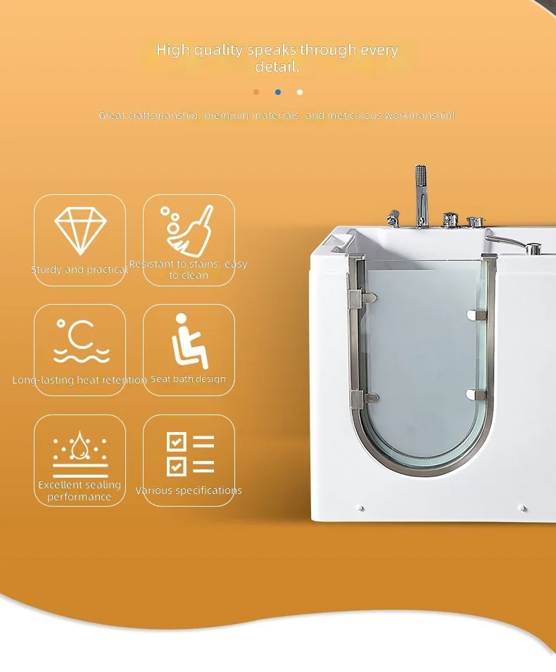 Modern Smart Bathtub, Small Space Walk-In Elderly Acrylic Seated Side Door Bathtub, 120cm Length