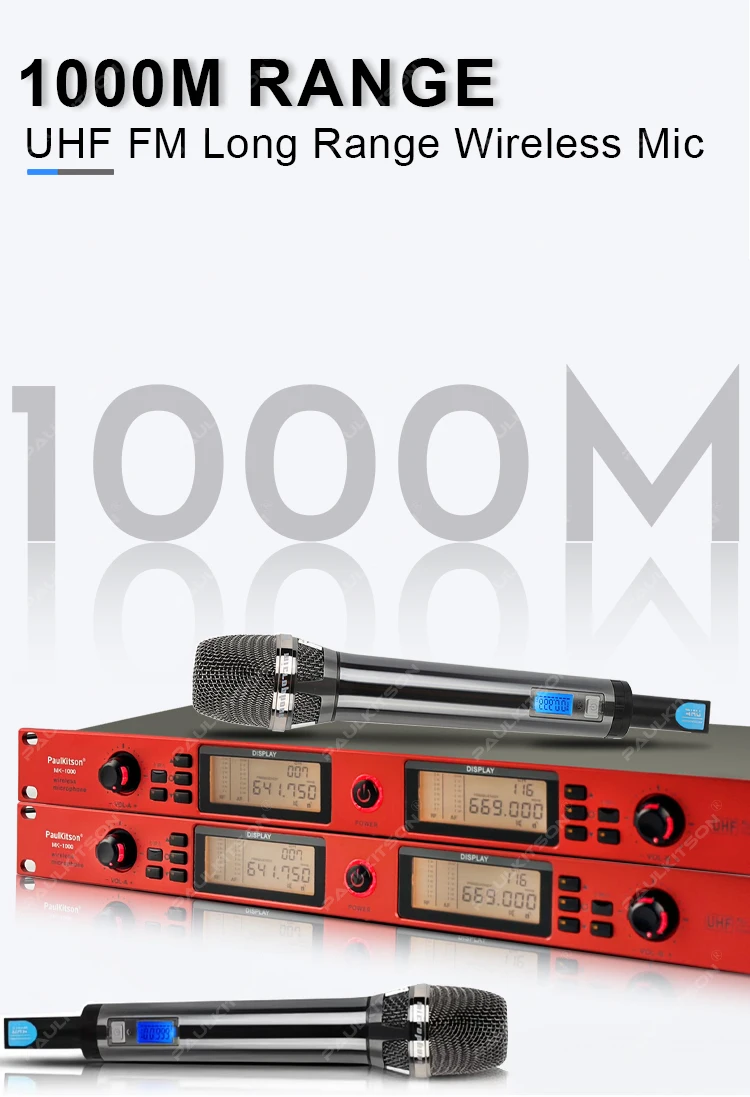Paulkitson MK-1000 True Diversity Drahtloses Mikrofonsystem 640-690MHz Dual-Handmikrofon UHF Stabiles Signal für Karaoke Live – Detail 3
