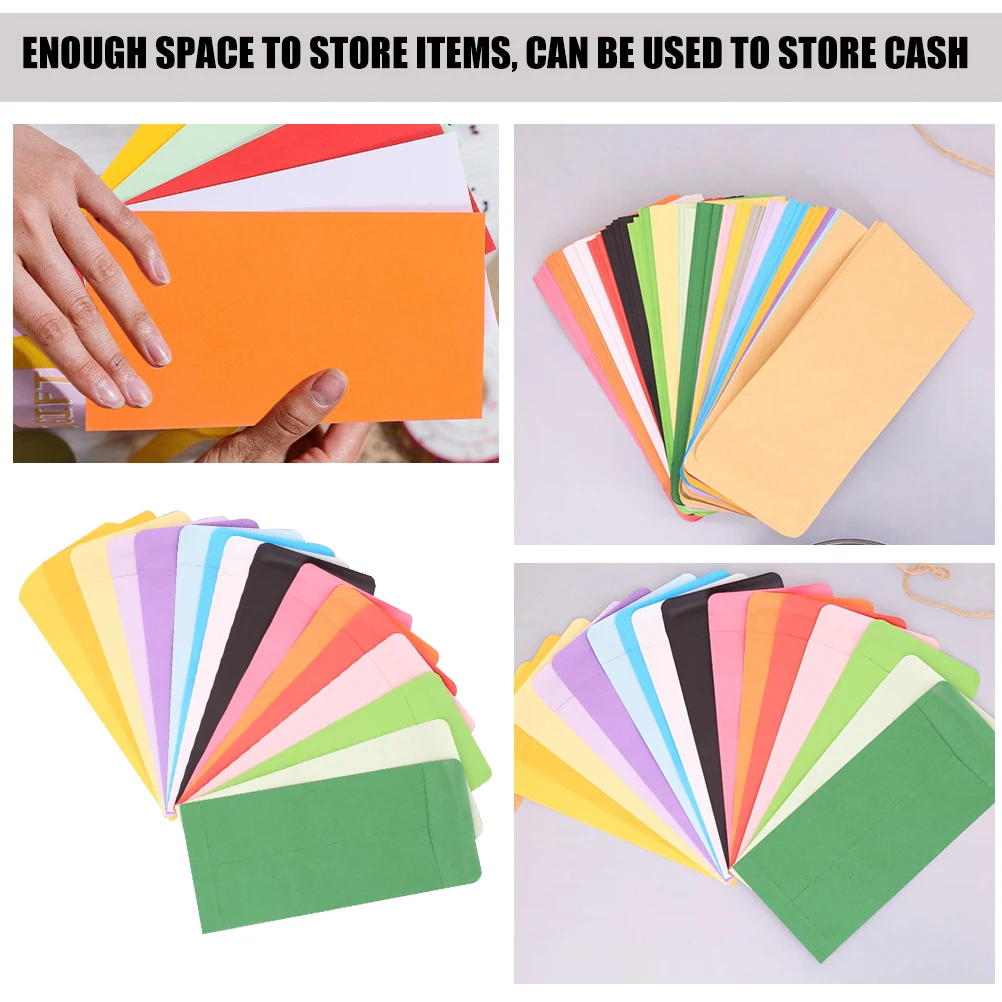

50 Pcs Colored Envelopes Cash Storage Organizer Simple Blank Appearance DIY Patterns Word Marks Space For Bills Checks Jewelry