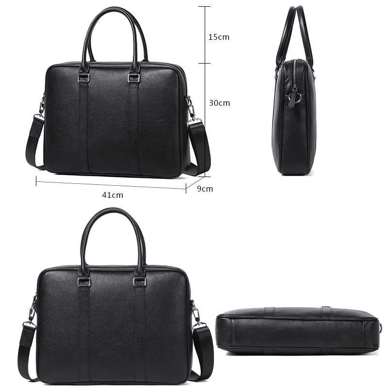 Large Men Bags Cow Leather Business office Men\'s Briefcase Brand Leather Handbag male Computer Laptop bag Black Tote Casual 2023