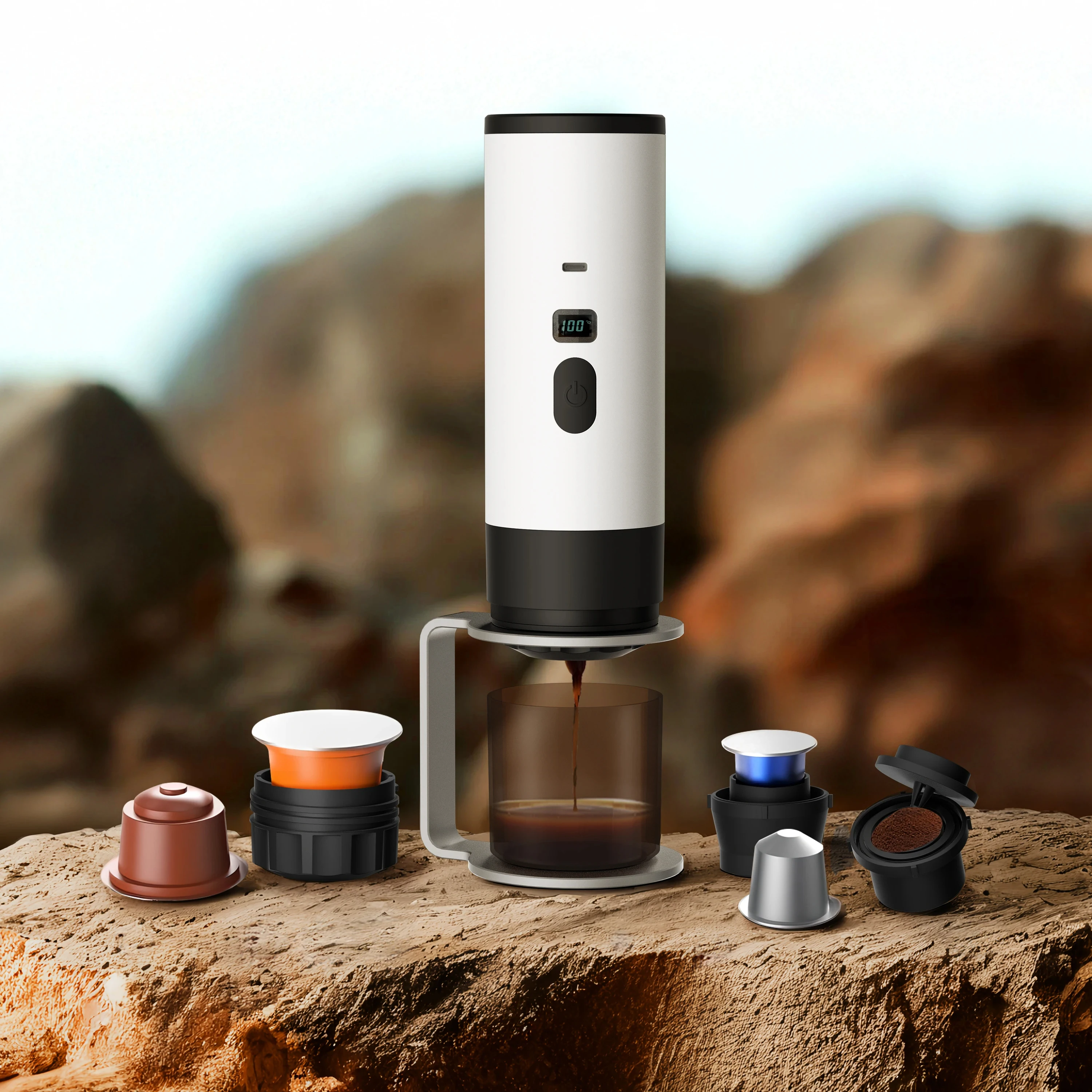 

Portable 3-in-1 Electric Coffee Maker Capsule Coffee Grinder Travel Coffee Maker withCordless Heating for Car and Home Camping