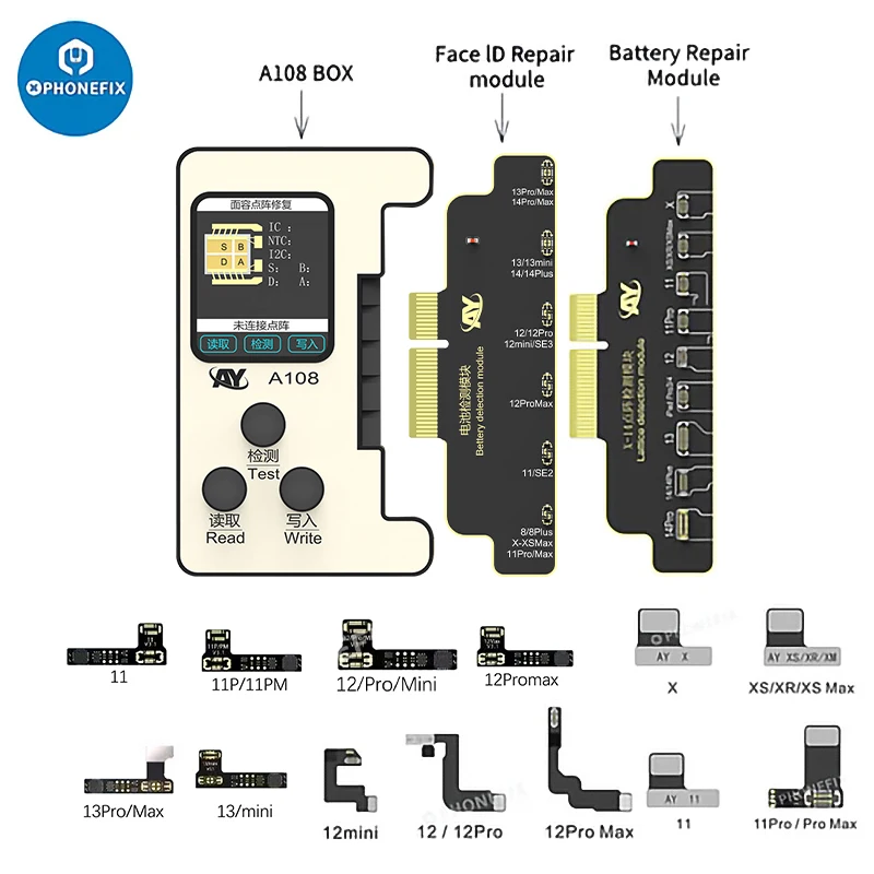 AY A108 Programmer Face ID Repair Without Soldering Flex Cables True Tone Battery Tools for iPhone X/XR/XS/11/12/13/14 Pro Max