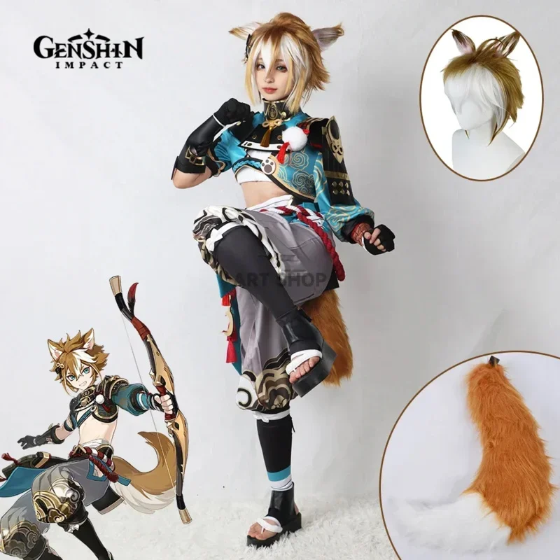 Gofei cosplay genshinimpact costume goalou cosplay costume men Blue Fox Boy costume Halloween tail shorts full set