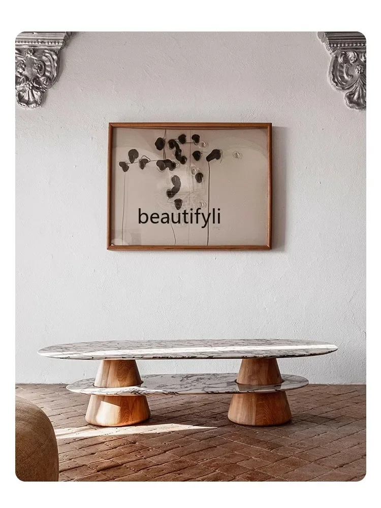 

zzDouble-Layer Natural Marble Tea Table Nordic Simple Silent Style Home Small Apartment Designer Tea Table furniture