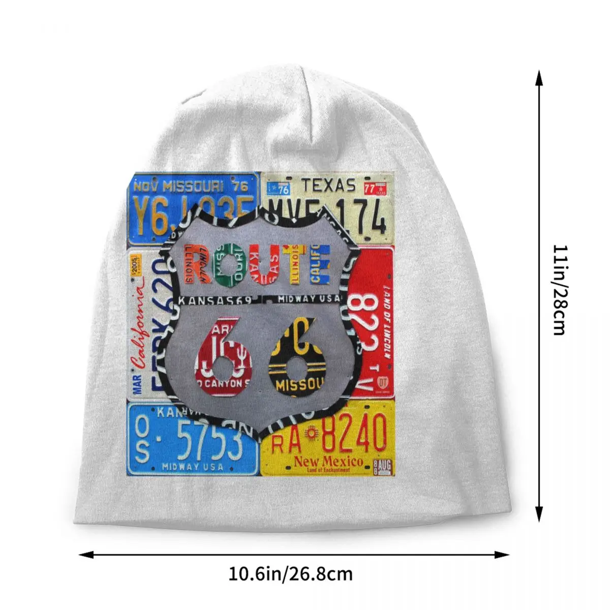 カスタムルート66ナンバープレートアートビーニーキャップ男女兼用ヒップホップ冬暖かいニット帽子大人アメリカンロードボンネットハット