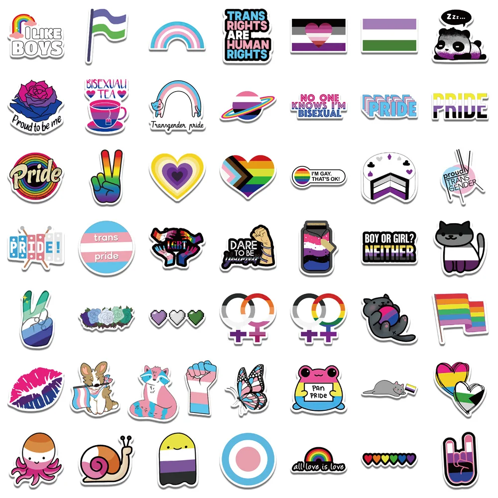 50/100pcs Gay Pride Stickers Rainbow Stickers in Bisexual Stuff Colorful LGBTQ Sticker for Water Bottle Laptop Motor Phone