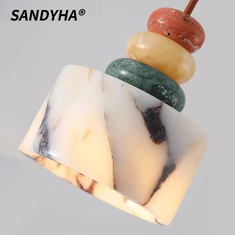 

SANDYHA Nordic Art Colored Stone Chandelier Marble Pendant Light for Bedroom Bedside Bar Dining Room Kitchen Home Decor LED Lamp