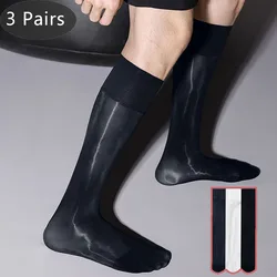 3 Pairs Man Long Socks Silk Business Solid Thin Nylon Light Breathable Soft Elastic Below Knee Calf Formal Wear Crew Dress Socks