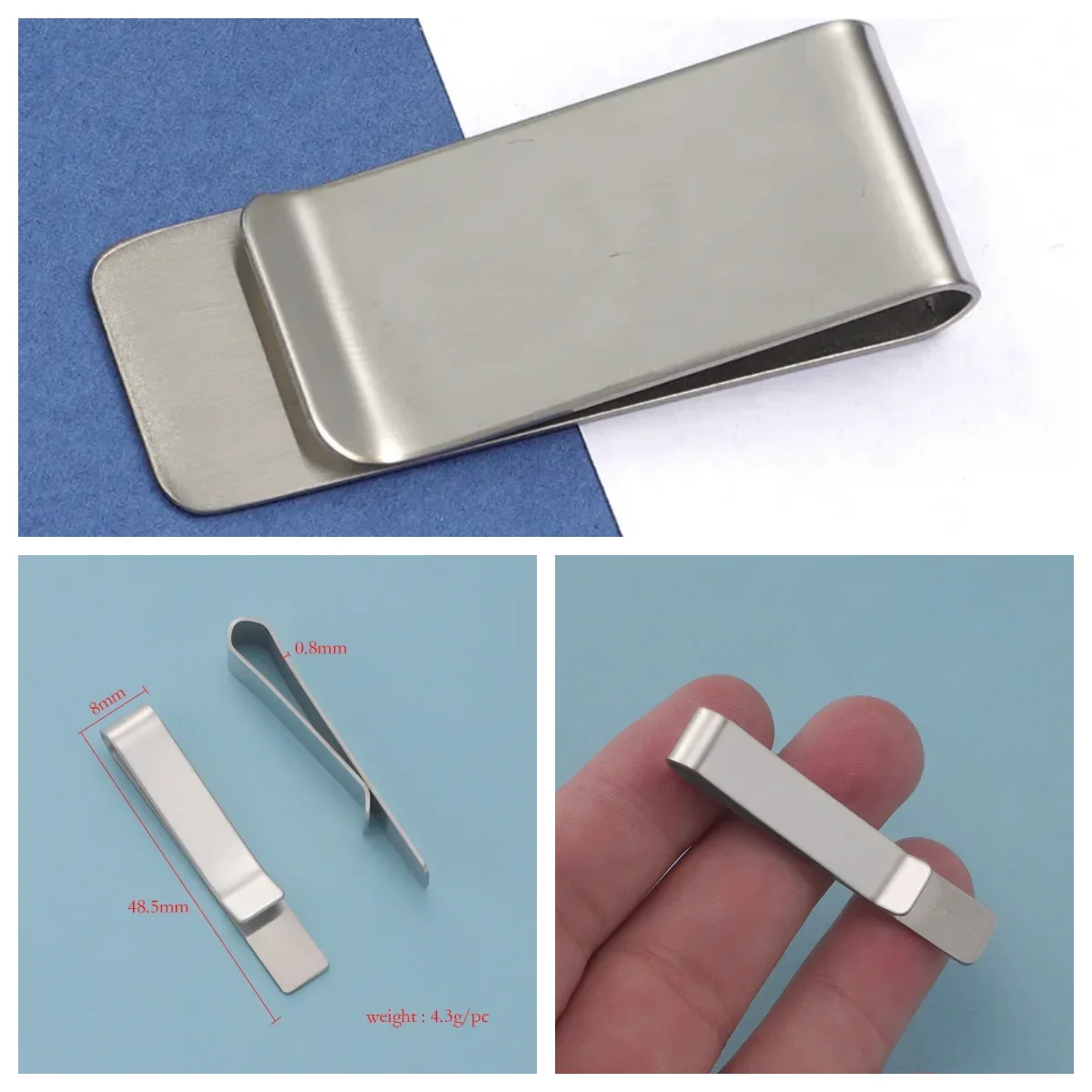Fashion Minimalist Mirror Finish Stainless Steel Tie Clip, Smooth Surface for Laser Customization, Practical Money Wallet Clip
