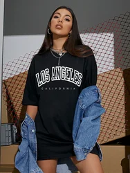 Top Y2k Los Angeles Street Personality Printed T-Shirts Women O-Neck Breathable Tops Loose Oversized Female T Shirt