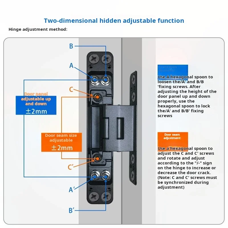 1PCS New Invisible Door 2D Hinge Folding Door With Adjustable Hidden 10mm Edge Zinc Alloy Concealed Hinge Hardware Accessories