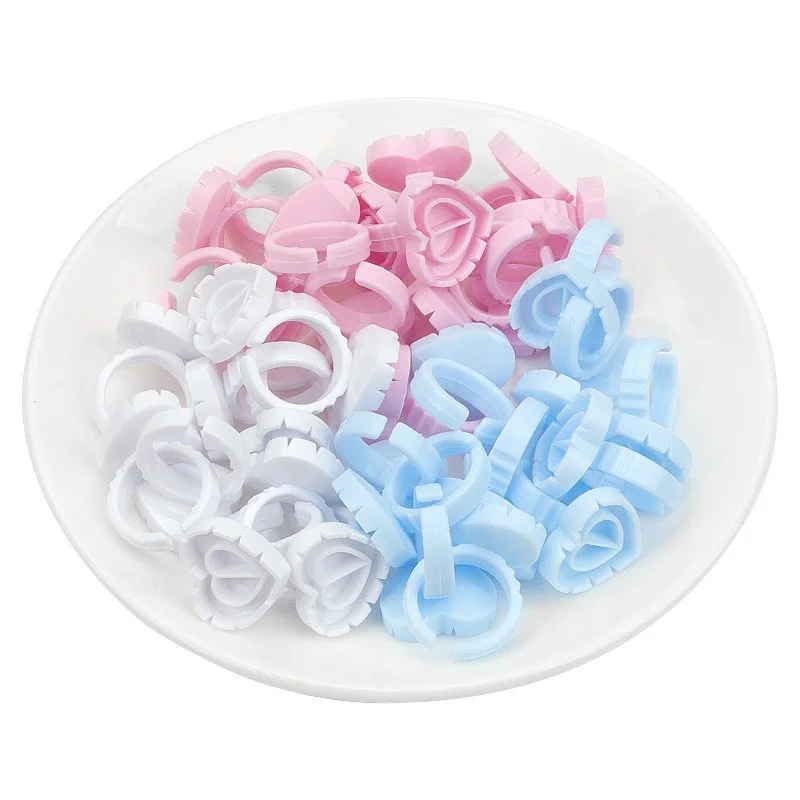 100 Pcs/bag Disposable heart-shape Round-shape Ring  Lash drop Glue Sticky Cups with Eyelash Extension Glue Cups