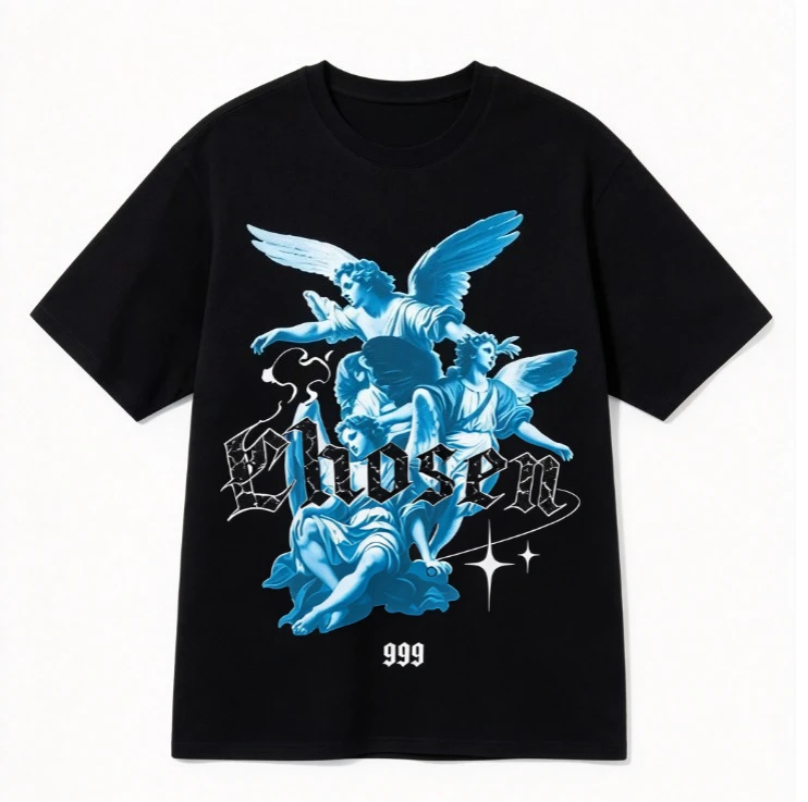 Men Oversized T Shirt Chosen 999 Angel Statue Graphic Print Short Sleeve Tee Gothic Y2K Vintage Streetwear O-neck Unisex Tops