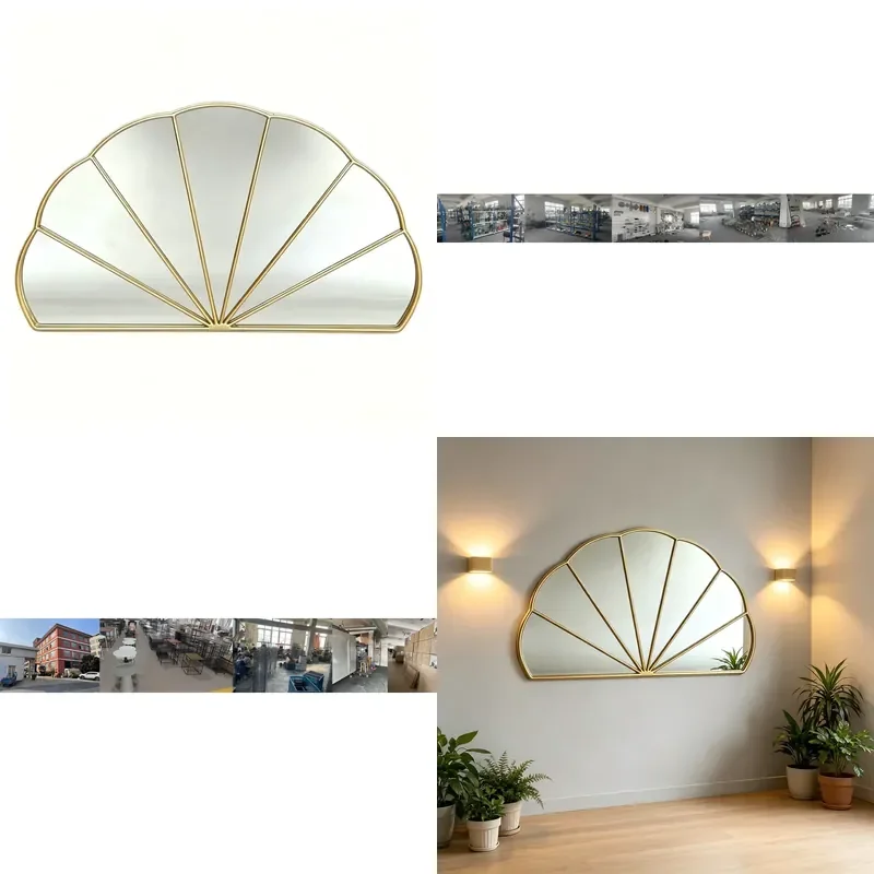 for Gold Decorative Wall Mirror Split Semi Round Iron Frame  Living Room Bedroom Home Wall Art Decoration