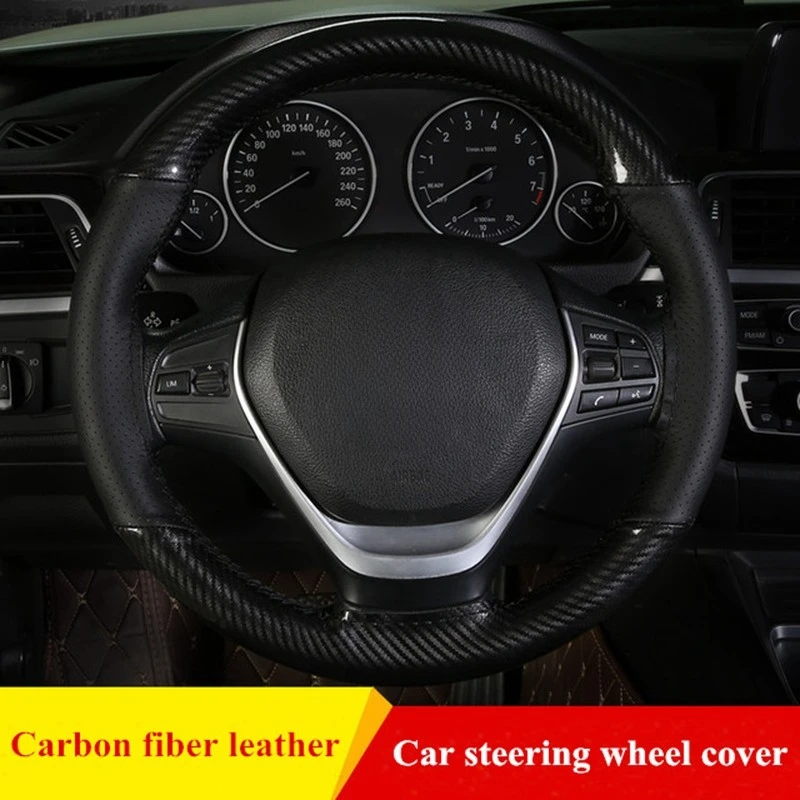 DIY 38cm Steering Wheel Covers Soft Leather Braid On The Steering-wheel Of Car With Needle And Thread Interior Accessories