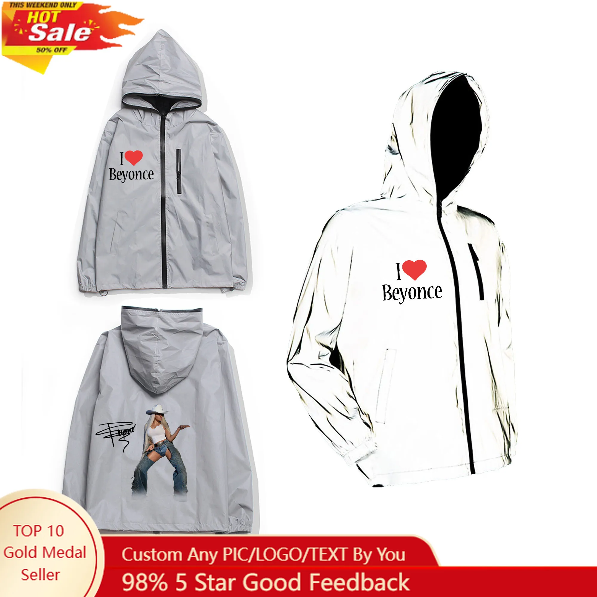 

Beyonce Rock Cowboy Carter Reflective Jacket Mens Womens Coat Hooded Windbreaker Pocket Jackets Hiking Zipper Customized Hoodie