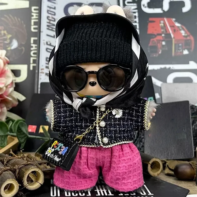 ملابس دمى قطيفة صغيرة لـ 15-17 سنتيمتر Labubu VIV2V3 إكسسوارات الملابس gd نفس المطار الزي (بدون دمية)
