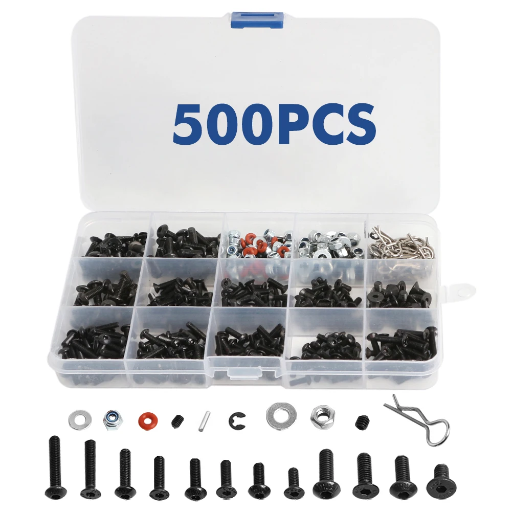 

500pcs/Set Screws Box for 1/10 HSP Traxxas TRX4 TRX-6 Tamiya AXIAL Scx10 RC Car