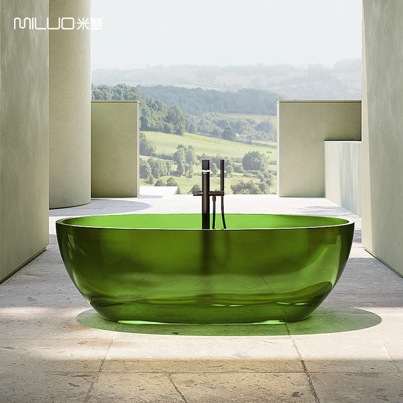 

MILUO Freestanding Italian Bathtub Acrylic Large Solid Surface Bath Tub Colored Resin Translucent Bathtub Hotel Style