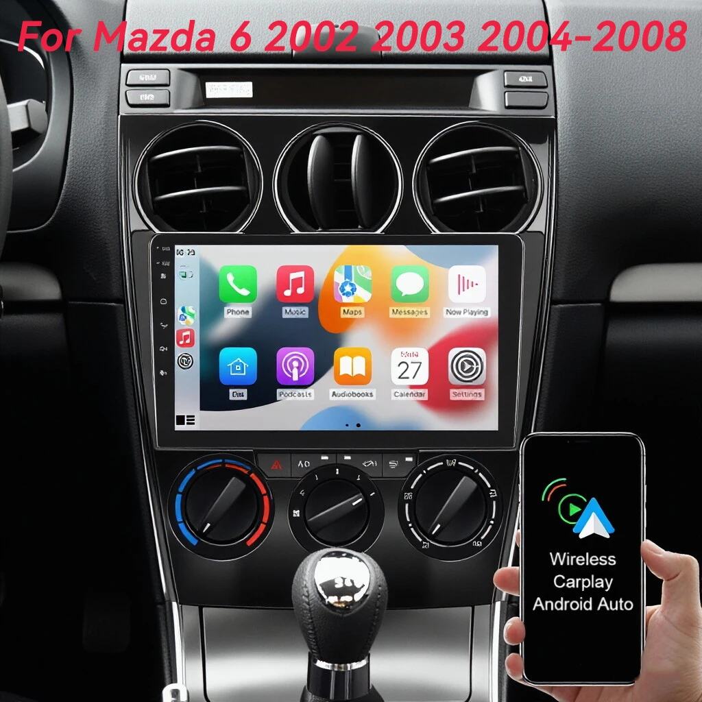 

Автомагнитола Android 16 с CarPlay и Auto для Mazda 6 2002-2008 годов, мультимедийный плеер, навигация GPS, 8-ядерный процессор, видео