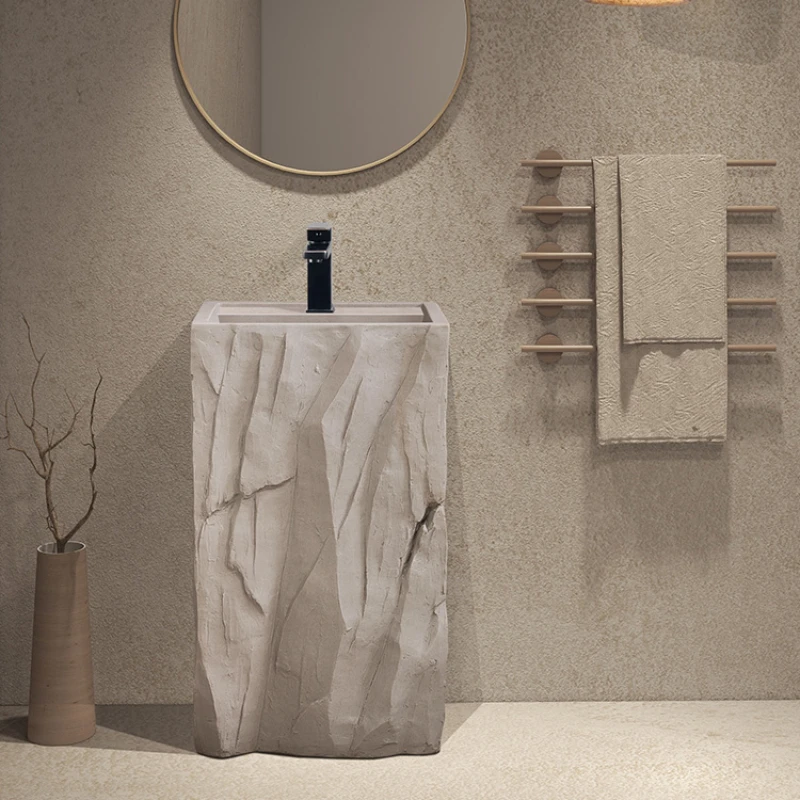 

Stone column basin integrated floor standing sink with artistic creativity and personalized washbasin