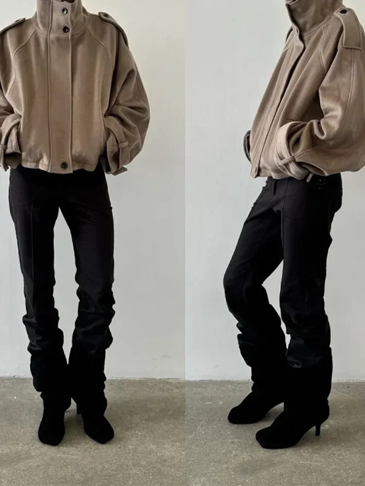 

Куртки из искусственного меха, женские свободные пальто на молнии с высоким воротом и длинными рукавами, женские пальто 202, осень-зима, шикарная модная однотонная теплая верхняя одежда