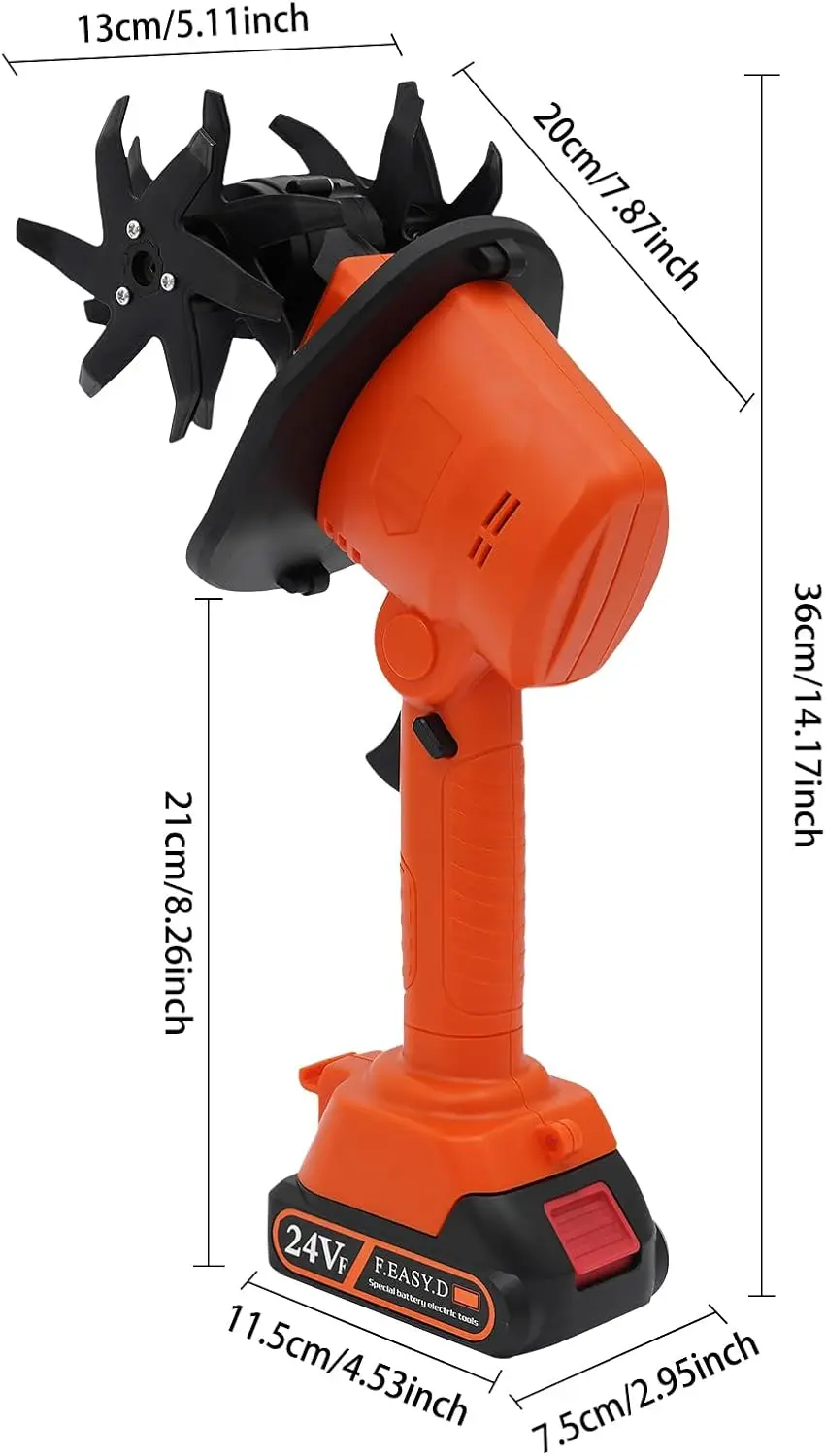 Cordless Mini Tiller Cultivator, 21V Handheld Electric Tilling Machine, Lightweight Hand-Held Rototiller Garden Tool for Lawn, Gardening and Soil