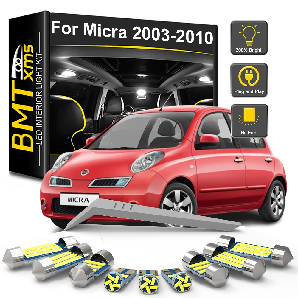 BMTxms 8Pcs Canbus Car Accessories For Nissan Micra K12 2003 2004 2005 2006 2007 2008 2009 2010 Trunk LED Interior Light Bulb